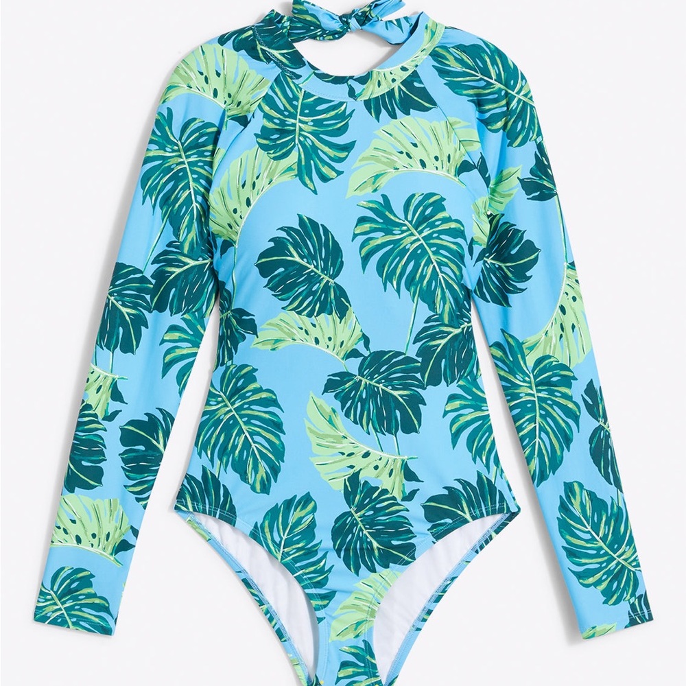 NWT Rashguard One Piece Swimsuit in Monstera Floral